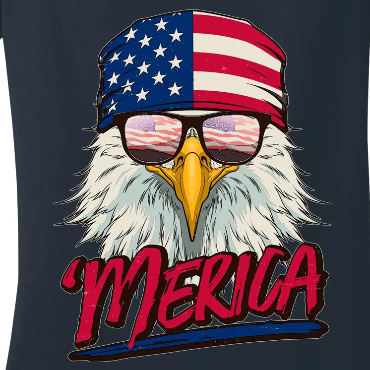 Funny Merica Eagle USA American Flag Women's V-Neck T-Shirt