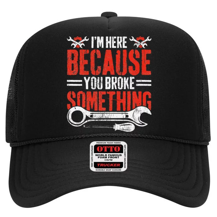 Funny Mechanic Engineer Art For Dad Husband Grandpa Gift High Crown Mesh Trucker Hat