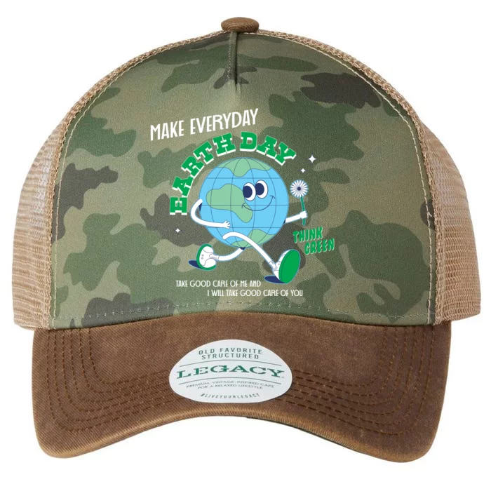 Funny Make Everyday Earth Day Think Green Cartoon Earth Legacy Tie Dye Trucker Hat