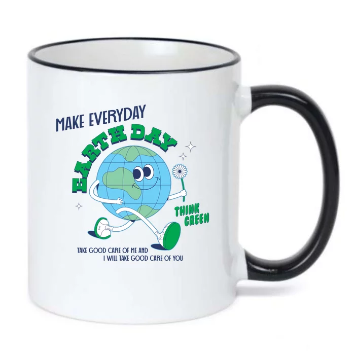 Funny Make Everyday Earth Day Think Green Cartoon Earth Black Color Changing Mug