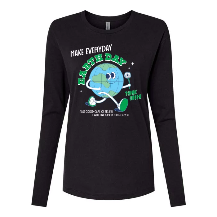 Funny Make Everyday Earth Day Think Green Cartoon Earth Womens Cotton Relaxed Long Sleeve T-Shirt