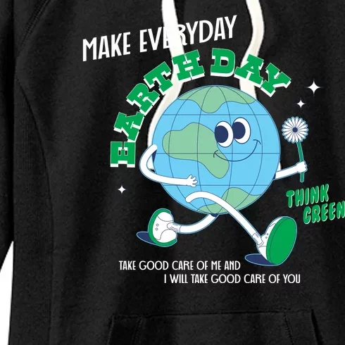 Funny Make Everyday Earth Day Think Green Cartoon Earth Women's Fleece Hoodie