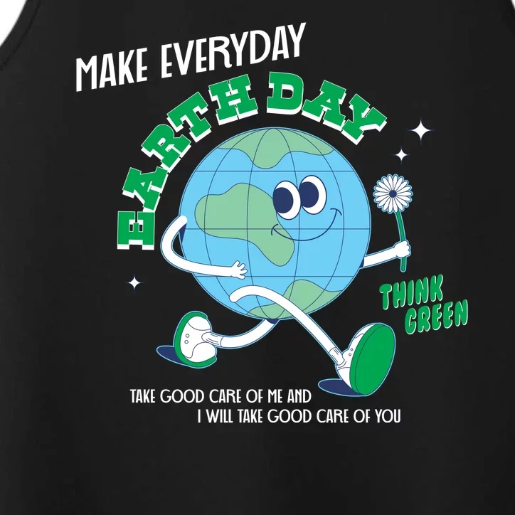 Funny Make Everyday Earth Day Think Green Cartoon Earth Performance Tank