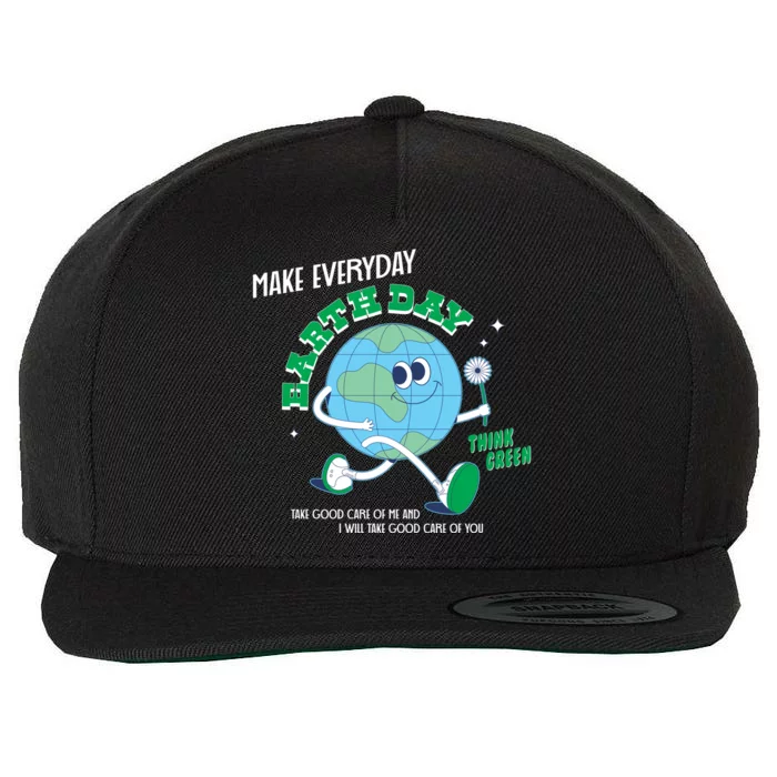 Funny Make Everyday Earth Day Think Green Cartoon Earth Wool Snapback Cap