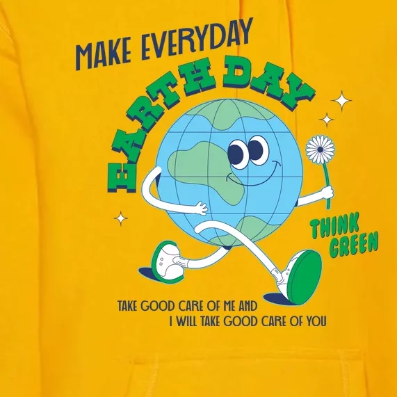 Funny Make Everyday Earth Day Think Green Cartoon Earth Premium Hoodie