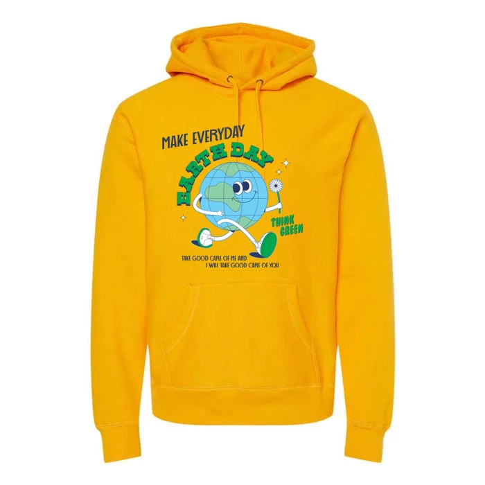 Funny Make Everyday Earth Day Think Green Cartoon Earth Premium Hoodie