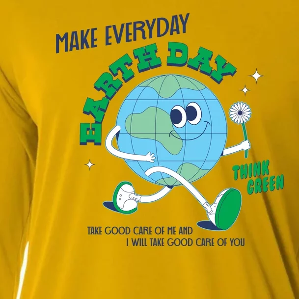 Funny Make Everyday Earth Day Think Green Cartoon Earth Cooling Performance Long Sleeve Crew