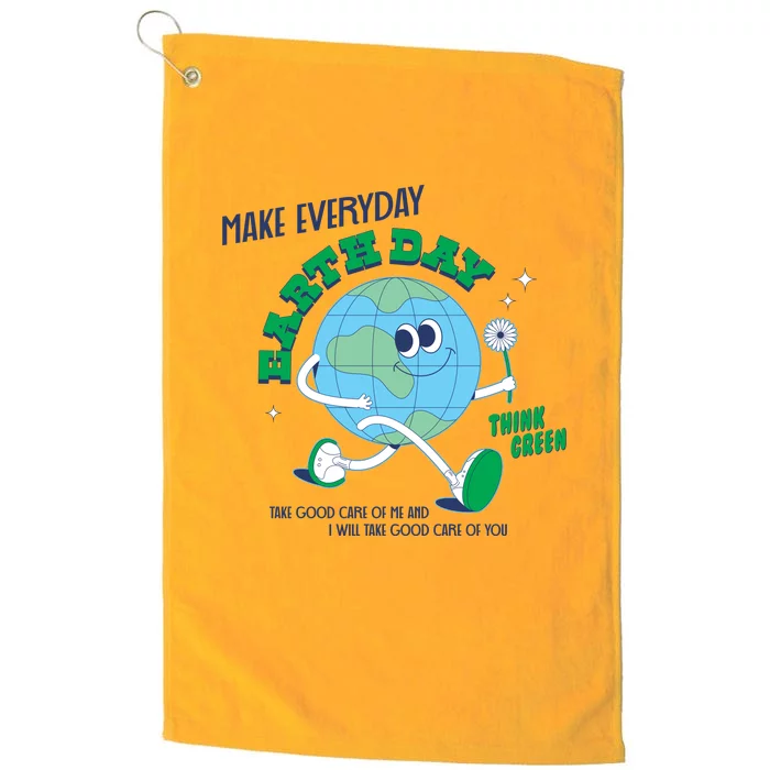 Funny Make Everyday Earth Day Think Green Cartoon Earth Platinum Collection Golf Towel