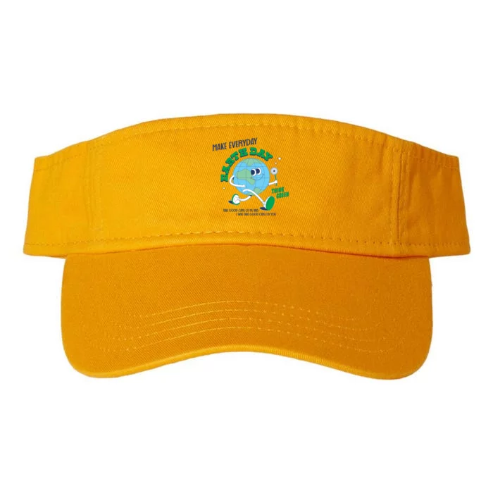 Funny Make Everyday Earth Day Think Green Cartoon Earth Valucap Bio-Washed Visor