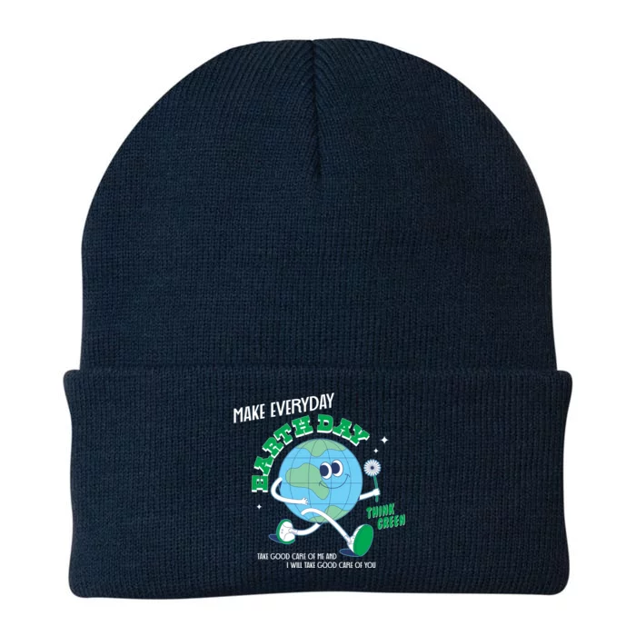 Funny Make Everyday Earth Day Think Green Cartoon Earth Knit Cap Winter Beanie