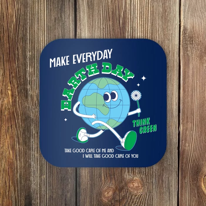 Funny Make Everyday Earth Day Think Green Cartoon Earth Coaster