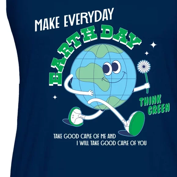 Funny Make Everyday Earth Day Think Green Cartoon Earth Ladies Essential Flowy Tank