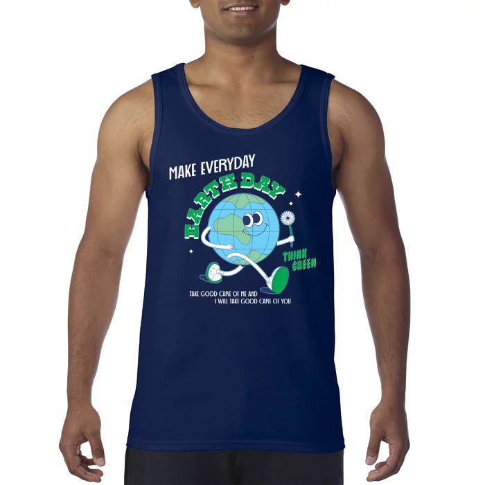 Funny Make Everyday Earth Day Think Green Cartoon Earth Tank Top