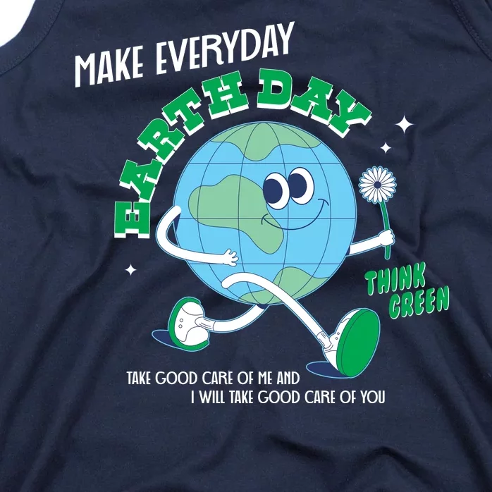 Funny Make Everyday Earth Day Think Green Cartoon Earth Tank Top