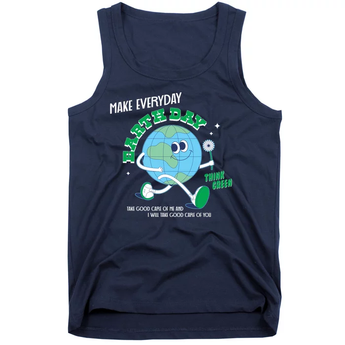 Funny Make Everyday Earth Day Think Green Cartoon Earth Tank Top