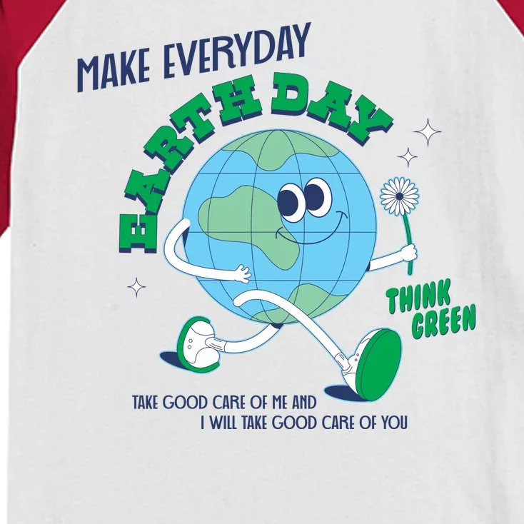 Funny Make Everyday Earth Day Think Green Cartoon Earth Kids Colorblock Raglan Jersey