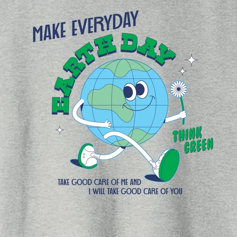 Funny Make Everyday Earth Day Think Green Cartoon Earth Women's Crop Top Tee