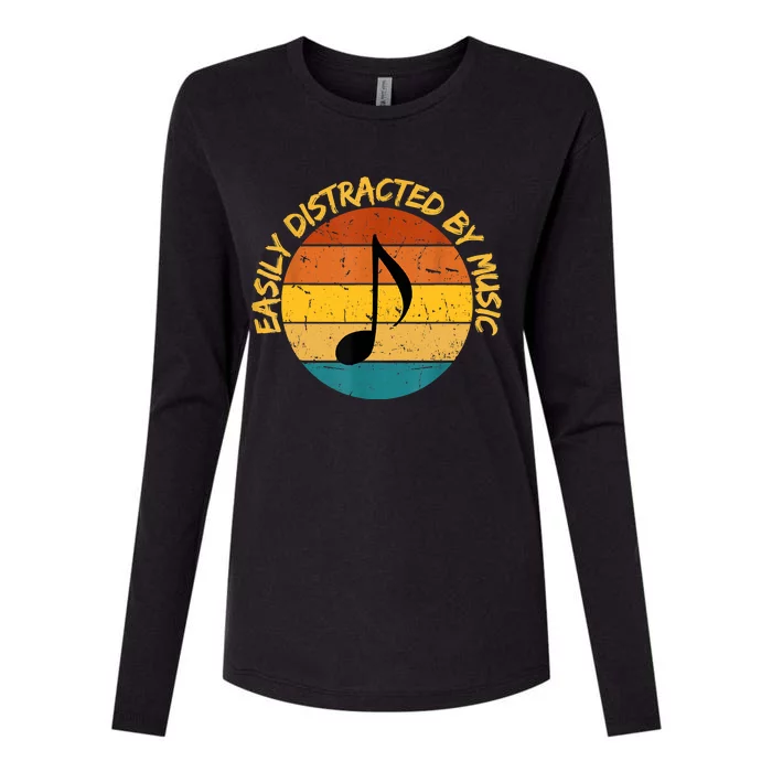 Funny Music Easily Distracted By Music Musician Music Lover Womens Cotton Relaxed Long Sleeve T-Shirt