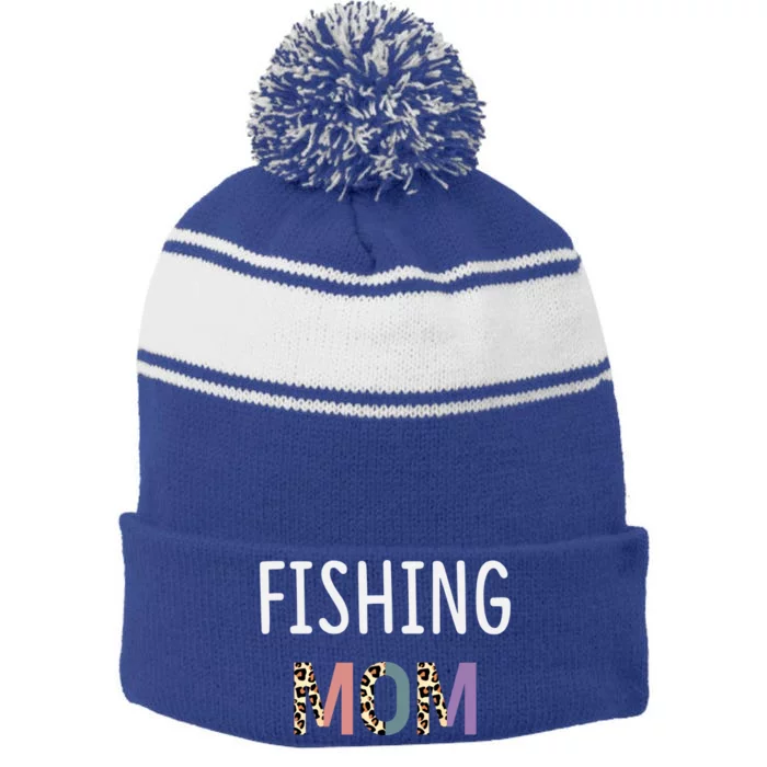 Fishing Mom Fisher Gift Funny Fishing Gift Stripe Pom Pom Beanie