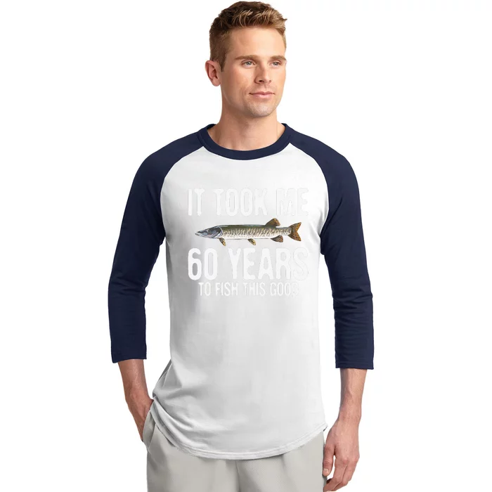 Funny Musky Fishing 60th Birthday 60 Years To Fish Great Baseball Sleeve Shirt