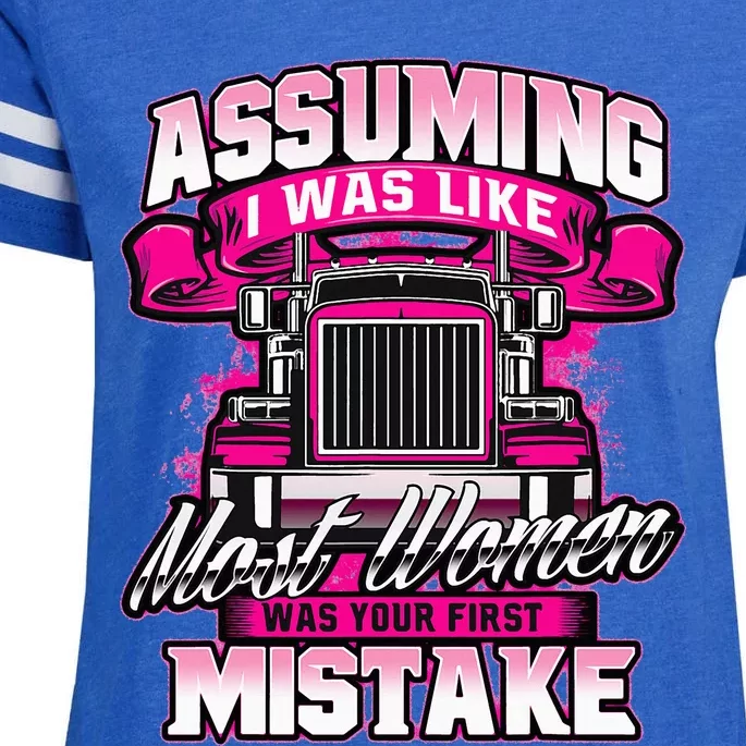 First Mistake Female Semi Truck Driver Trucker Trucking Enza Ladies Jersey Football T-Shirt