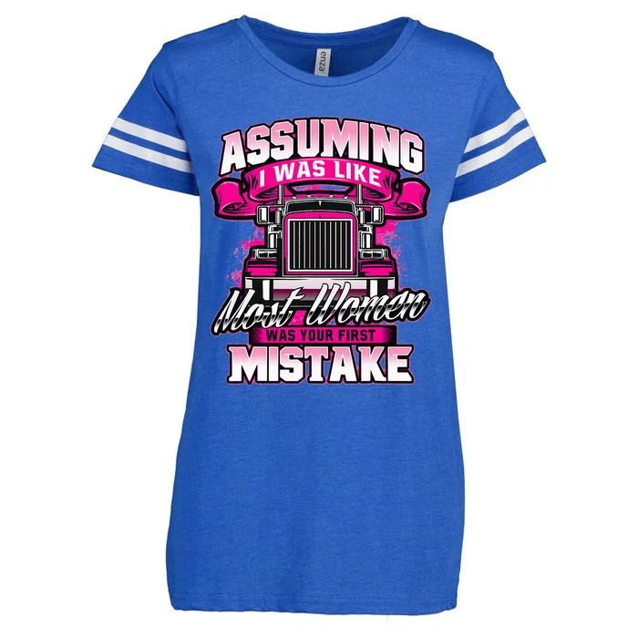 First Mistake Female Semi Truck Driver Trucker Trucking Enza Ladies Jersey Football T-Shirt