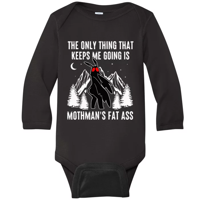 Funny Mothman Fat Ass Vintage Cryptid Baby Long Sleeve Bodysuit