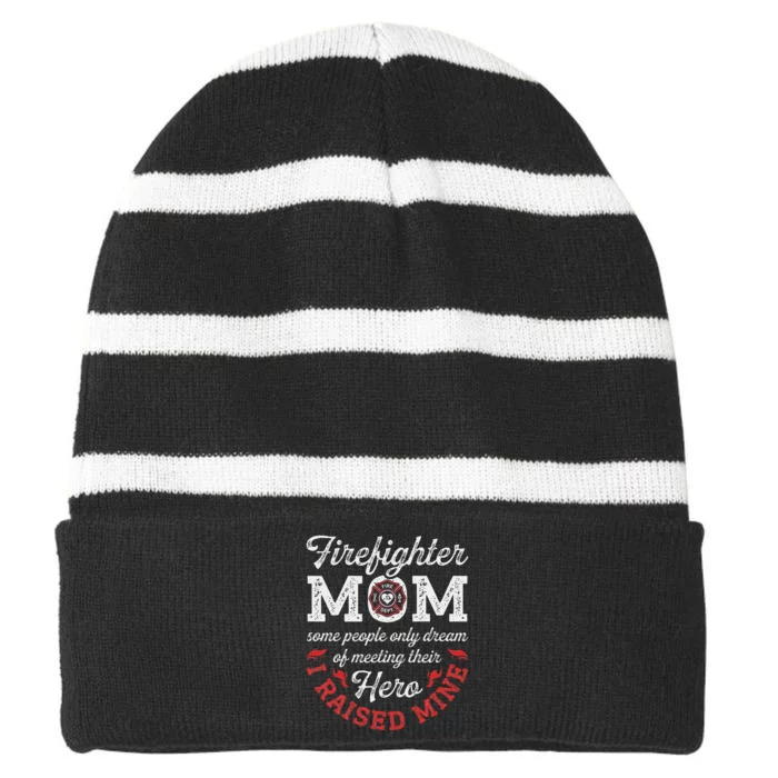 Firefighter Mom Firewoman Proud Moms Mother's Day Vintage Striped Beanie with Solid Band