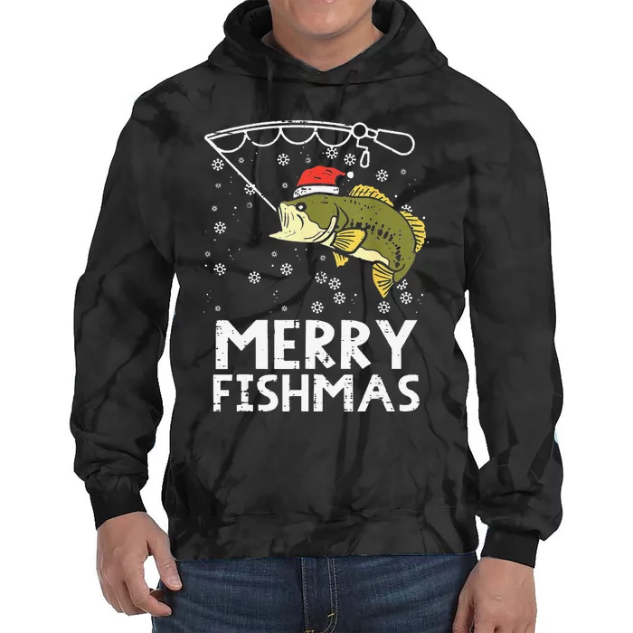 Funny Merry Fishmas Fish Fishing Xmas Pjs Christmas Pajama Dad Tie Dye Hoodie