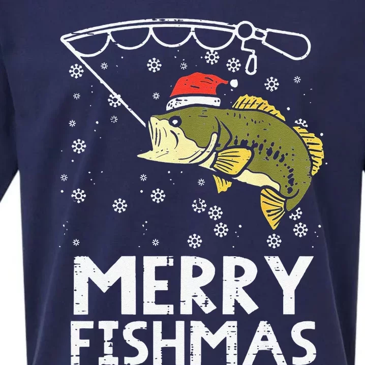 Funny Merry Fishmas Fish Fishing Xmas Pjs Christmas Pajama Dad Sueded Cloud Jersey T-Shirt