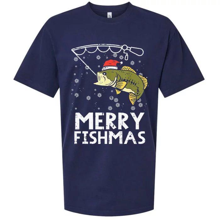 Funny Merry Fishmas Fish Fishing Xmas Pjs Christmas Pajama Dad Sueded Cloud Jersey T-Shirt