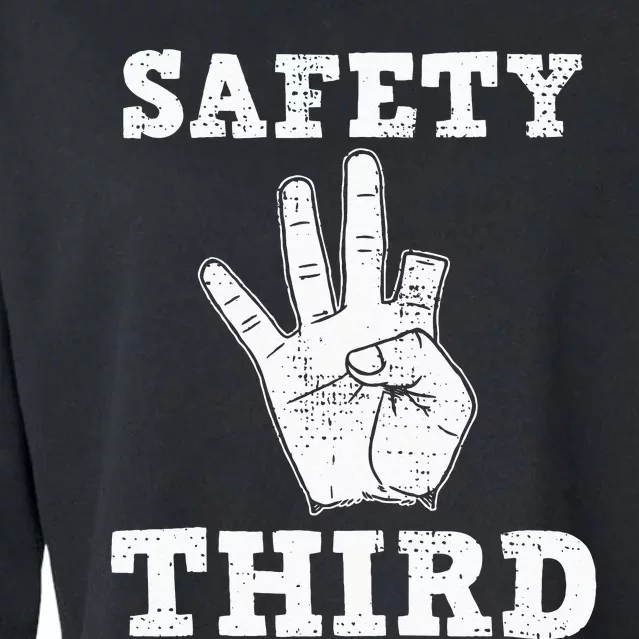 Funny Missing Finger Safety Third Fireworks July 4th Joke Cropped Pullover Crew