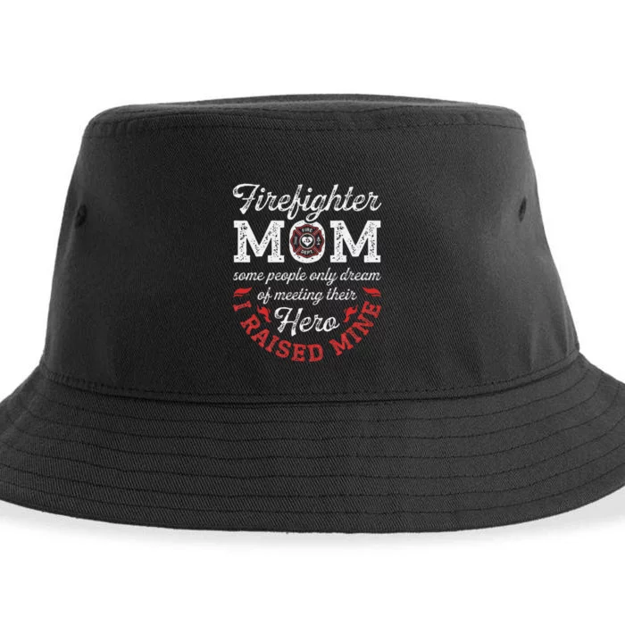 Firefighter Mom Firewoman Proud Moms Mothers Day Vintage Sustainable Bucket Hat