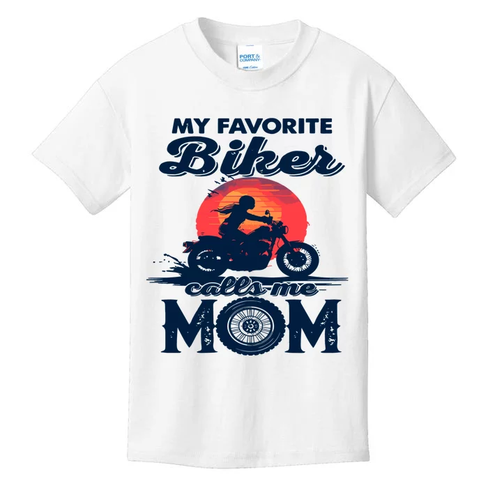 Funny My Favorite Biker Calls Me Mom Kids T-Shirt