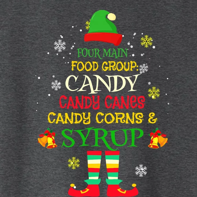 Four Main Food Groups Candy Canes Corn Syrup Elf Ugly Xmas Women's Crop Top Tee