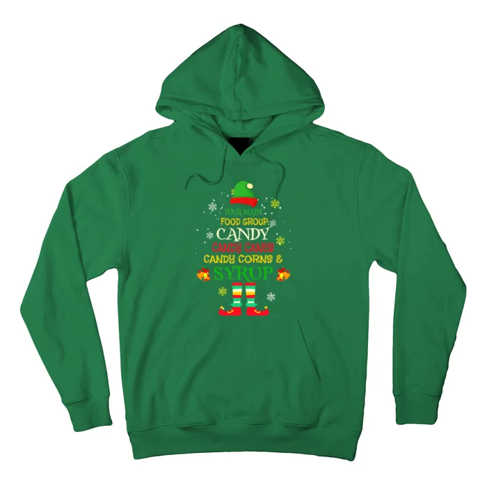 Four Main Food Groups Candy Canes Corn Syrup Elf Ugly Xmas Hoodie