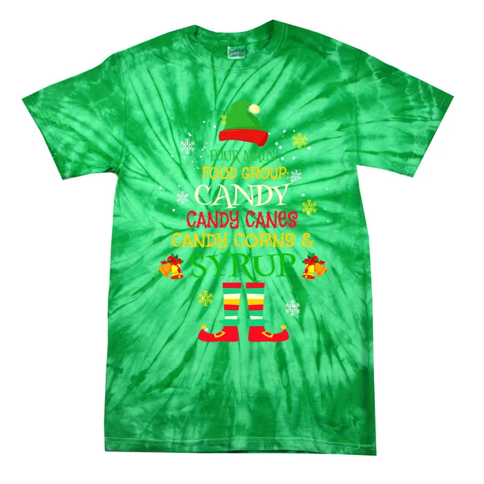 Four Main Food Groups Candy Canes Corn Syrup Elf Ugly Xmas Tie-Dye T-Shirt