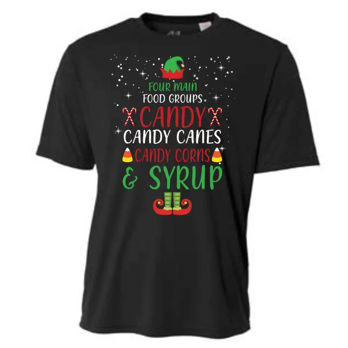 Four Main Food Groups Candy Canes Candy Corns Syrup Elf Cooling Performance Crew T-Shirt