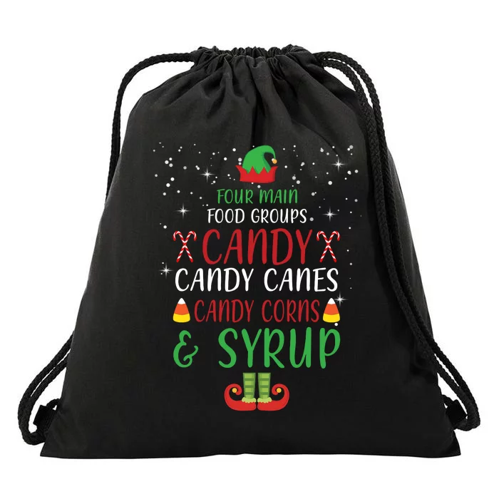 Four Main Food Groups Candy Canes Candy Corns Syrup Elf Drawstring Bag