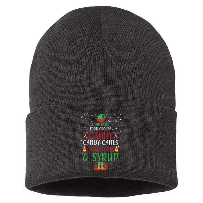 Four Main Food Groups Candy Canes Candy Corns Syrup Elf Sustainable Knit Beanie