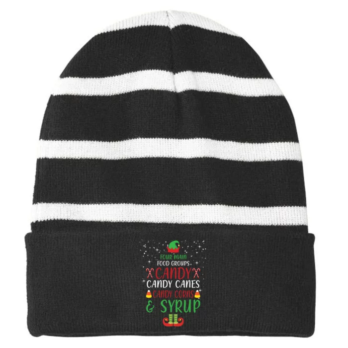 Four Main Food Groups Candy Canes Candy Corns Syrup Elf Striped Beanie with Solid Band