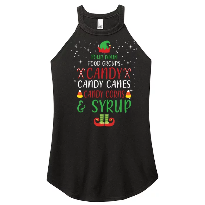 Four Main Food Groups Candy Canes Candy Corns Syrup Elf Women’s Perfect Tri Rocker Tank