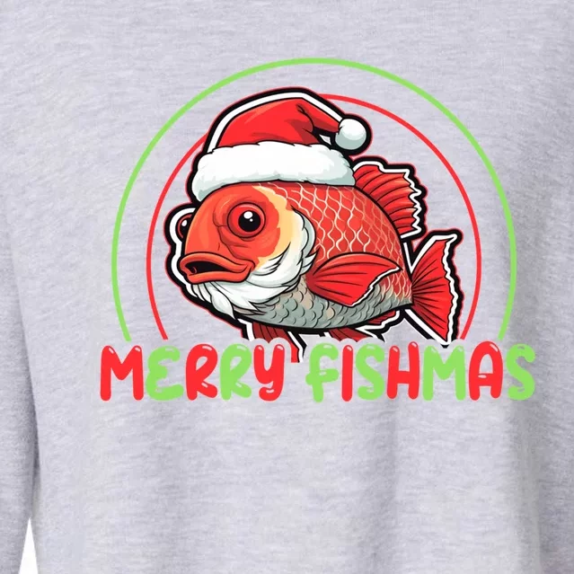 Fishing Merry Fishmas Gift Cropped Pullover Crew