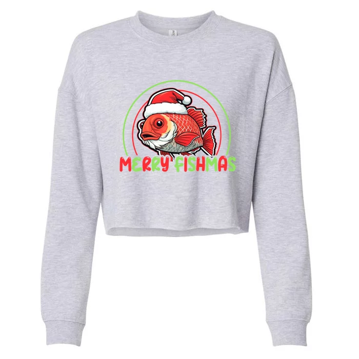 Fishing Merry Fishmas Gift Cropped Pullover Crew