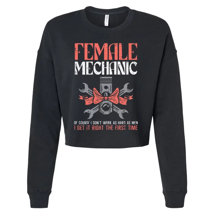 Female Mechanic Funny Car Auto Garage Cropped Pullover Crew