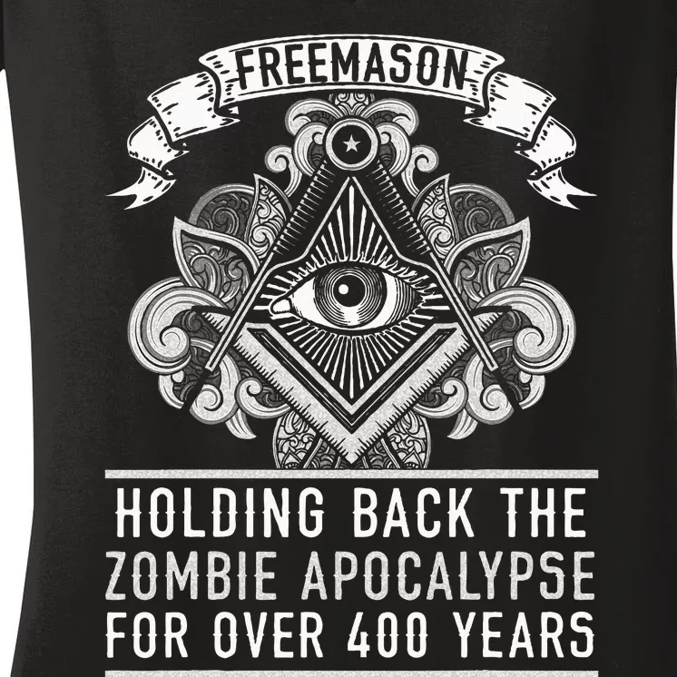 Freemason Masonic Fraternal Freemasonry Square Compass Women's V-Neck T-Shirt