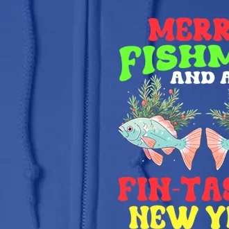 Fishing Merry Fishmas And A Fintastic New Year Great Gift Full Zip Hoodie