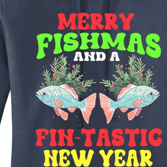 Fishing Merry Fishmas And A Fintastic New Year Great Gift Women's Pullover Hoodie