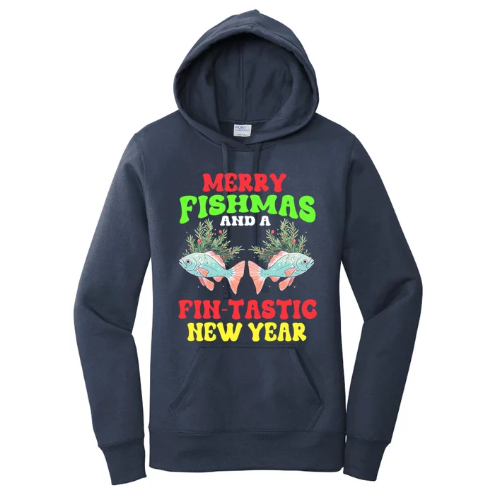 Fishing Merry Fishmas And A Fintastic New Year Great Gift Women's Pullover Hoodie