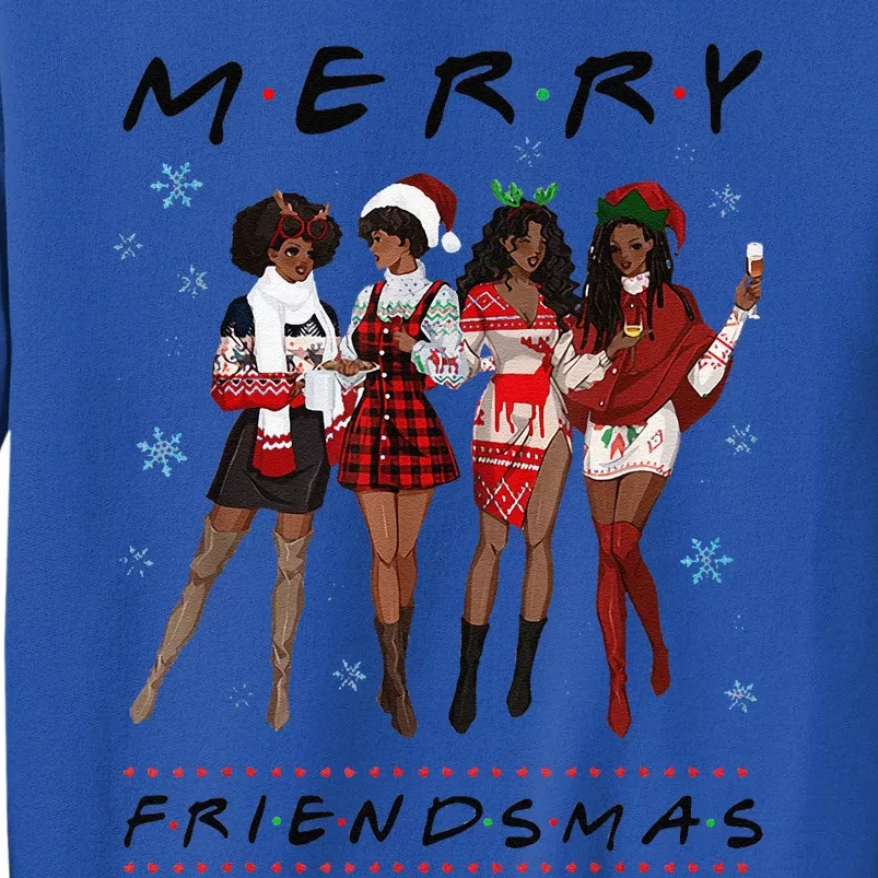 Funny Merry Friendsmas Black Girl Friends Christmas Matching Group Tall Sweatshirt